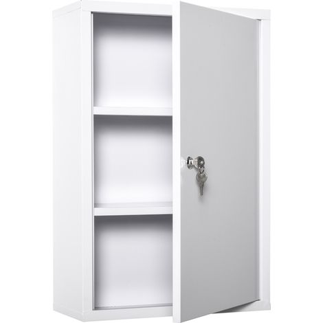 Armadietto portasoccorso e medicinali in acciaio bianco con serratura 40 x 18 x 60 cm (1/5)