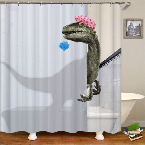 180x180cm Rideau de Douche 3D Dinosaure Baignant avec 12 Crochets Blanc Rideau en Tissu Résistant À la Moisissure Imperméable p (1/4)