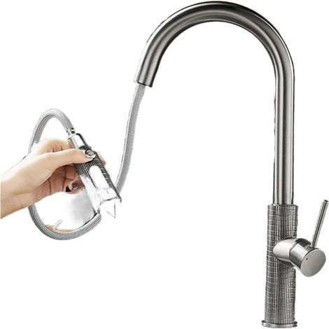 Robinet de cuisine Robinet de cuisine en laiton gris bronze, robinet extractible, évier Jitchen universel 360 rétractable, robinet d'évier d'eau chaude et froide(Gun Grey) (1/5)