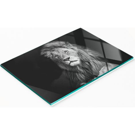 Tagliere da cucina in vetro temperato con grafica di leone, 80x52 cm (1/5)