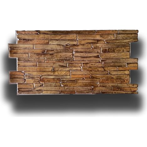 pacchi da 10 o 20 Pannelli 3D Rivestimento a parete in PVC effetto PIETRA BROWN 96x48cm Realistici, isolanti-Pacco da 10 pannelli 96x48cm (1/2)