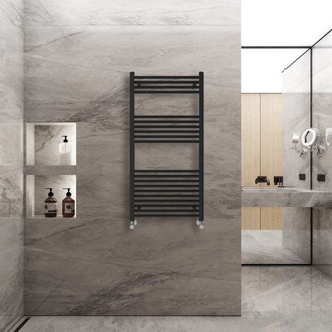 WarmeHaus Straight Heated Towel Rail Warmer Black 1200x600mm