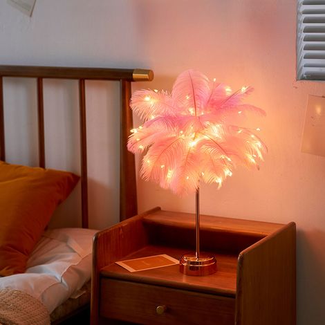 Lampada da tavolo nordica creativa con piume, luce decorativa calda e romantica per camera da letto, soggiorno, comodino con telecomando USB (1/5)