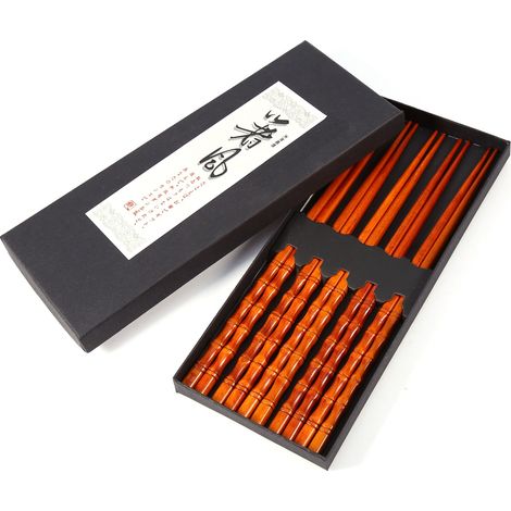 Paire de baguettes en bois naturel, baguettes écologiques en bambou rouge foncé avec jointure, cadeau (1/5)