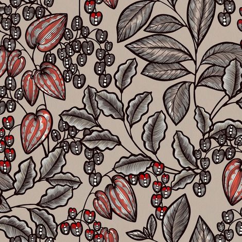 Flowers wallcovering wall Profhome 377543 non-woven wallpaper smooth with floral pattern matt brown grey red black 5.33 m2 (57 ft2) (1/5)