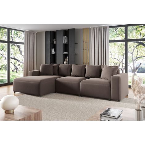 Ecksofa Designersofa Sofa MEGAN in Stoff Salvador Braun Ottomane Links (1/2)