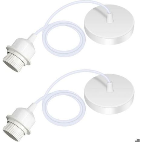 Suspension E27 - Câble Réglable 100 Cm - Compatible Abat-Jour - Blanc - Lot De 2 (1/4)