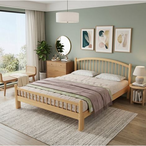 Cama natural 140x200 con cabecero de rejilla estable OKMYHOME (1/5)