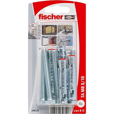 Fischer – Cheville lourde pour béton non fissuré – Lot de 4 – Tam 8s – Fixations faciles pour support plein