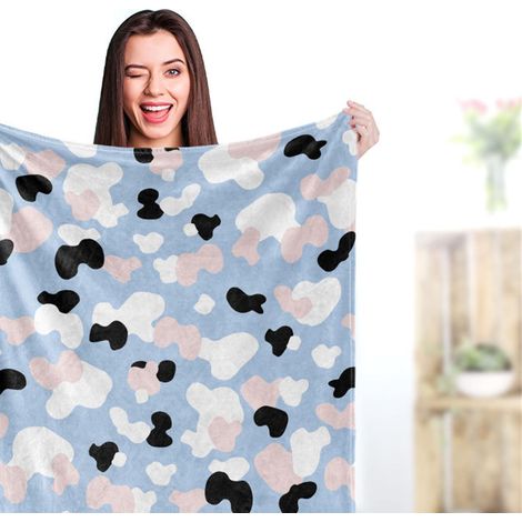 Couverture vache personnalisée BL816, motif taches noir et blanc, 120x150 cm, lot de 2 (1/3)