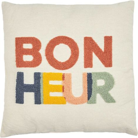 Coussin avec bouclette 40x40 BONHEUR (1/4)