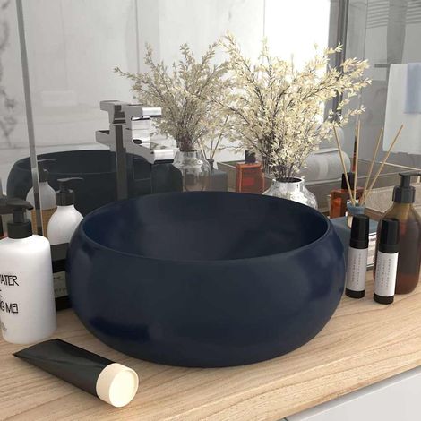 Lavabo rond de luxe - Vasque à poser Lavabo à poser Bleu foncé mat 40x15 cm Céramique BV983065 - BonneVie (1/5)