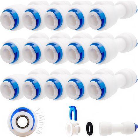 15 Pcs Accessoires De Filtre à Eau RO Raccord De Buse 1/4 Pouces raccord frigo pour Raccorder Les Raccords De Tuyauterie d'eau, Tuyau de réfrigérateur, Tube d'osmose Inverse (1/5)