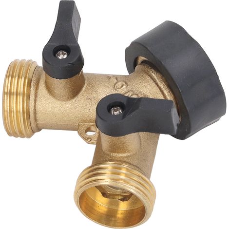 Robinet à bille 2 voies en laiton durable avec commutateur plastique filetage 3/4po séparateur de tuyau arrosage jardin irrigation (1/5)