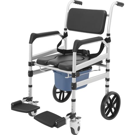Chaise de douche à roulettes pliable et réglable en hauteur en aluminium avec siège en forme de U et insert WC pour personnes âgées, femmes enceintes, hôpitaux, maison de retraite, salle de bain (1/5)