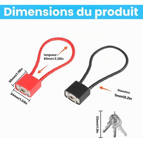 Lot 2 cadenas en corde d'acier avec clés, longue anse, poubelle/vélo/valise/portail/gym (S).