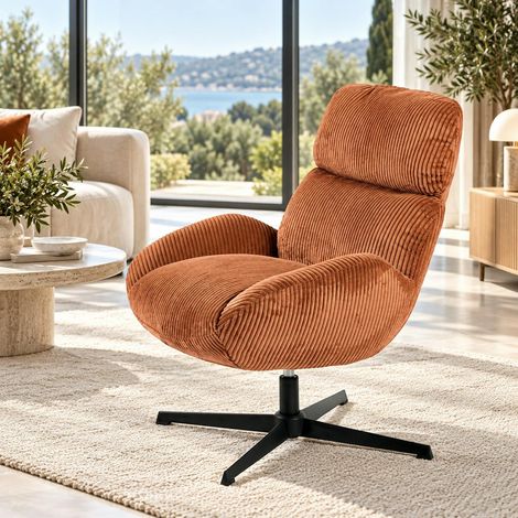 Fauteuil confort pivotant en velours côtelé terracotta IENA (1/5)