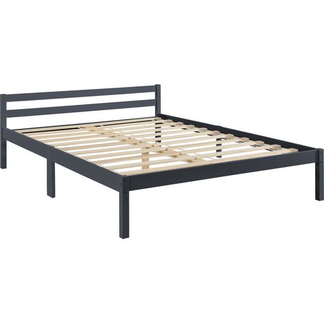 Letto per adulti design a struttura singola con rete a doghe in legno di pino e legno 140 x 200 cm grigio scuro 030004965