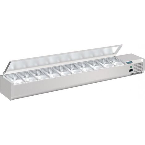 Saladette réfrigérée 10 x GN 1/4 (P)100 mm, à poser avec couvercle, 120 W, 220 V - MONO