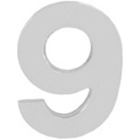 Métal Chiffre "9" Argent Mat 10 cm. avec vis cachées (Blister 1 pièce)