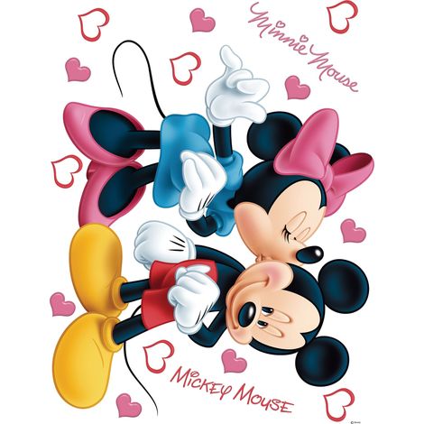 sticker mural Minnie & Mickey Mouse noir, rose et bleu  - Disney