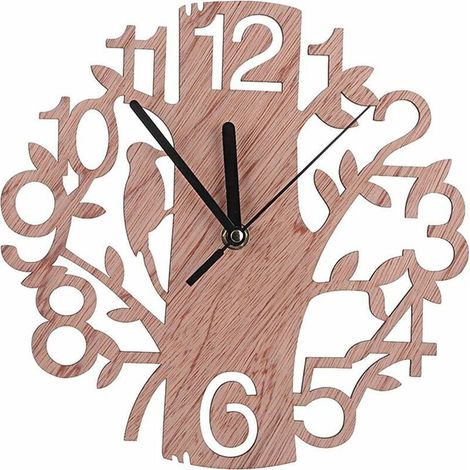 Pendule Murale Horloge en Bois 3D Décoration de Conception d'Arbre Créatif, Diamètre de l'Horloge Environ 22cm (1/5)
