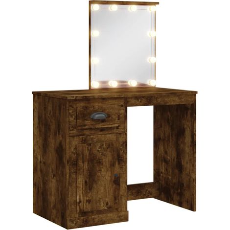 Coiffeuse avec lumières LED chêne fumé 90x42x132,5 (1/5)