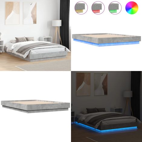 Bettgestell mit LED Betongrau 150x200 cm - Beton Grau - Holzrahmen - Lattenrost - Doppelbett - Beleuchtung - Home & Living (1/5)