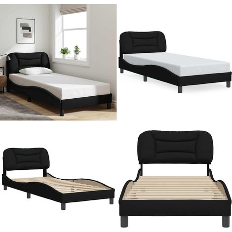 Giroletto senza Materasso Hvar Nero 90x200 cm in Tessuto - Letto con testiera - Materasso per letto