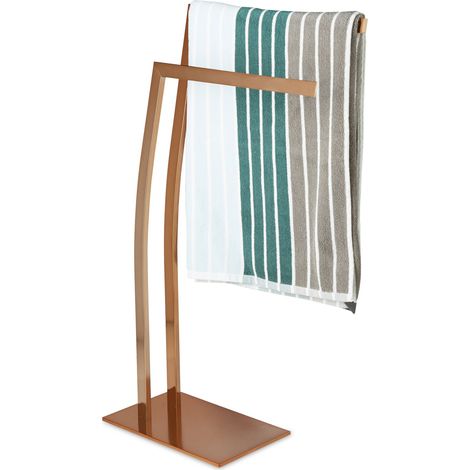 Relaxdays Handtuchhalter WIMEDO, eckig, HxBxT: 80x32x20cm, freistehend mit 2 Stangen, Edelstahl, dekorativ, kupfer