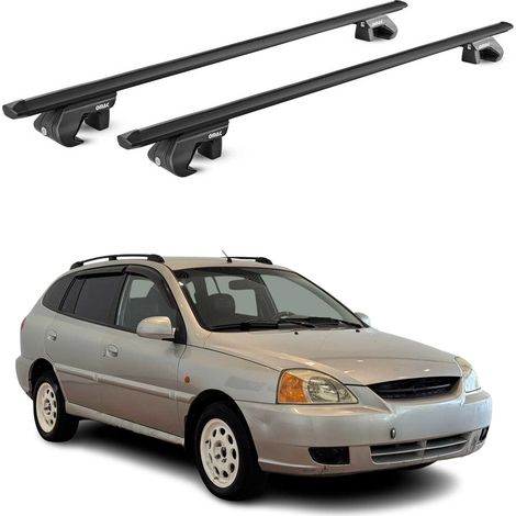 OMAC Dachträger Aluminium TÜV geprüft für Kia Rio I Kombi 2000-2005 – Für Standard Dachreling – T Nut – Max 90 kg – 2 Schlösser Schwarz (1/5)