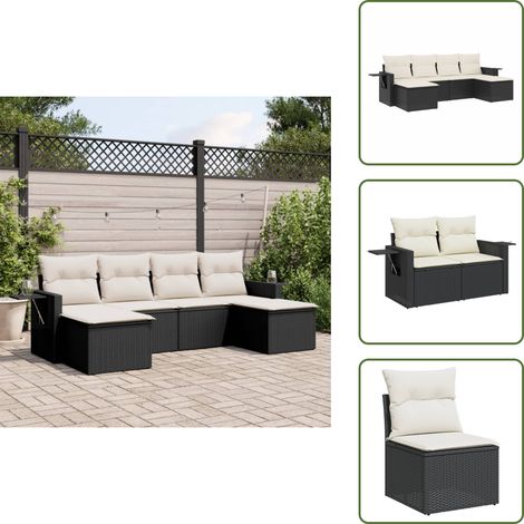 The Living Store 6-tlg. Garten-Sofagarnitur mit Kissen Schwarz Poly Rattan - Gartensorte - Gartenmöbelset - PE-Rattan Möbel - Outdoor Lounge Set - Balkonmöbel