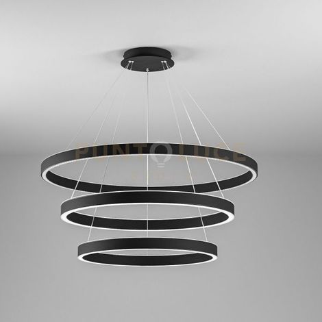 CRISEIDE S/3 - LAMPADARIO A SOSPENSIONE NERO A LED 3 CERCHI 3000K 6700LM 125W(35W+40W+50W) DIMMERABILE