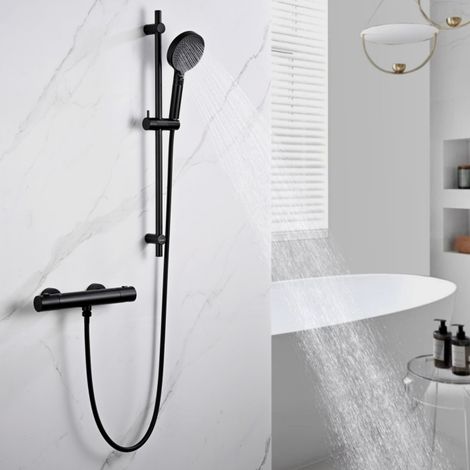 DETBOM Columna de Ducha Termostática Mezclador de Ducha Negro con 3 Chorros Ducha de Mano y Barra de Ducha Conjunto de Ducha Moderno (1/5)