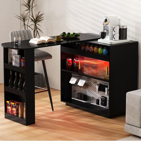 Sideboard bar MDF noir 120 x 50 x 95,5 cm, modulable, avec rangements, éclairage LED et station de charge USB/Type-C (1/5)