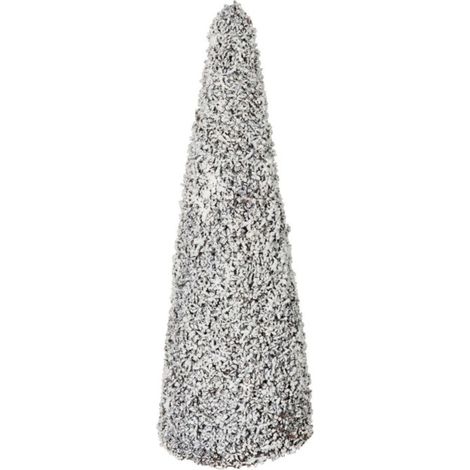 Statue Déco "Sapin Enneigé" 65cm Blanc & Marron