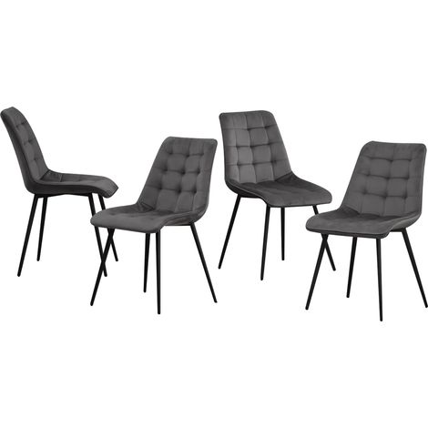 Lot de 4 chaises de Salle à Manger, en Plastique, avec Pieds en Bois, rembourrées en Velours, Fer éponge, Gris Clair, Set of 4 (1/5)