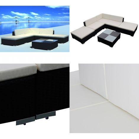 6-tlg. Garten-Lounge-Set mit Auflagen Poly Rattan Schwarz - Gartenloungeset - Rattan Gartenmöbel - Outdoor Lounge - Esszimmergarnitur - Balkonmöbel - Home & Living (1/5)