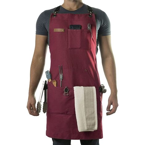 Tablier de chef de qualité professionnelle pour cuisine, barbecue et gril(rouge) (1/4)
