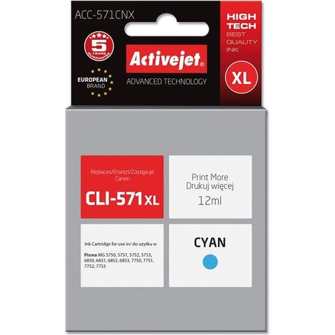 Cartouche d'encre Activejet ACC-571CNX (remplace Canon CLI-571XLC Supreme 12 ml cyan)