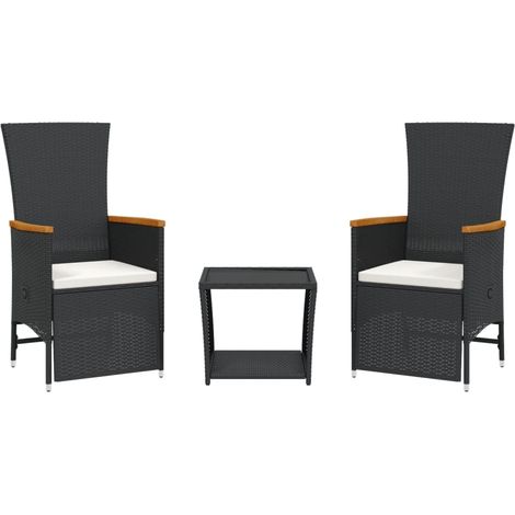 Maison Exclusive - 3-tlg. Garten-Essgruppe mit Kissen Schwarz Pol