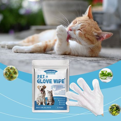 MegaHaustechnik-1- Gants de nettoyage pour chiens et chats, sans bain nécessaire, lingettes et gants nettoyants désodorisants -- 3 paires (1/5)