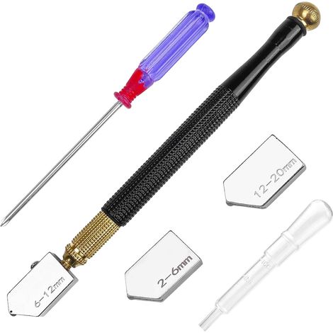 Cortador de vidrio de diamante profesional de aleación de metal, cortador manual en forma de lápiz para vidrio grueso, herramienta para cortar ventanas, juego de herramientas para cortar espejos y azu (1/5)