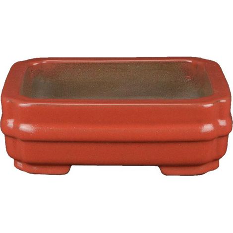 Vaso per bonsai rettangolare in gres smaltato rosso 14,5x12x4,5 cm - A008