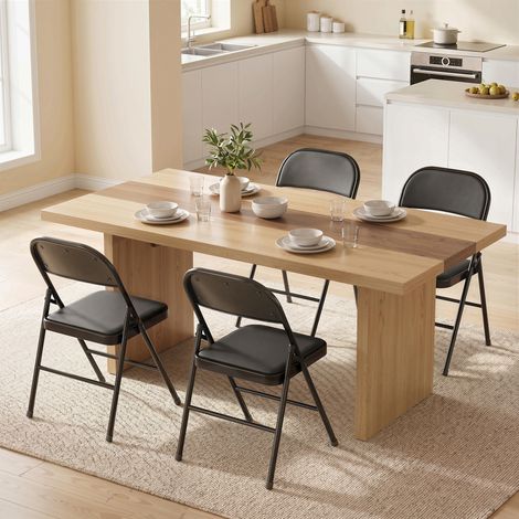 Juego de 4 Sillas Plegables Acolchadas con Respaldo y Estructura de Acero para Salón Comedor Cocina 45x46x78 cm Negro (1/5)