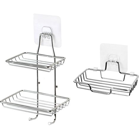 Support Mural Pour Savon - Acier Inoxydable - Sans Perçage - Pour Carrelage Verre Surface Lisse - 2 Pièces (1/5)