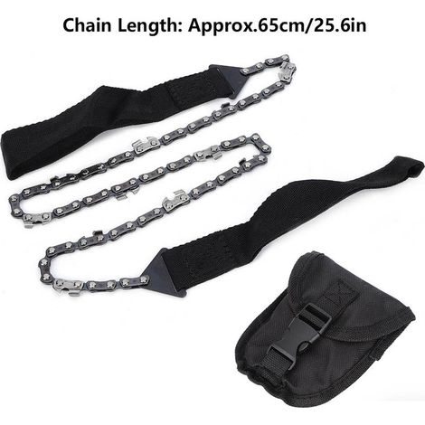 Scie à Chaine de Survie Portable – Scie à Main de Poche de Jardinage – 65cm Acier Carbone – Noir + Sac de Transport (1/5)