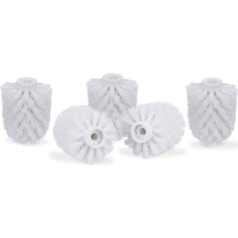 Toilet Brush Heads Set of 5, Loose Toilet Brushes with 9.5mm Wire, Replacement Head Diameter 7 x 9cm, White (1/5)