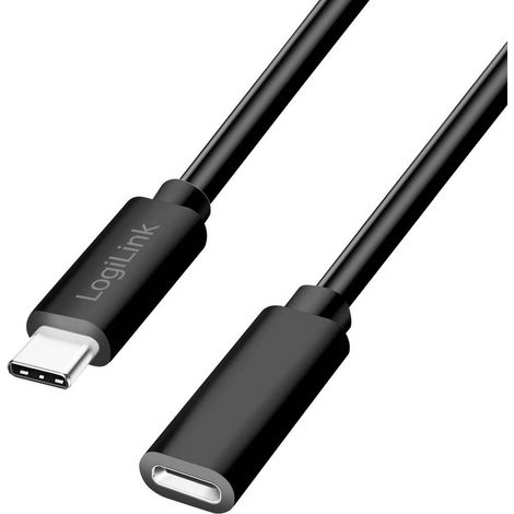 Cavo di prolunga LogiLink USB-C 2.0 da 2 m, USB-C maschio/femmina, PD, trasferimento dati 100 W, velocità 480 Mbps, nero. (1/5)