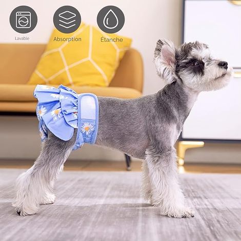 Couches Lavables Chiennes, sous-vêtements Hygiéniques Chiens en Chaleur, Couches Réutilisables Chiens, Culottes Absorbantes (XS: 20-35cm, Bleu) (1/2)